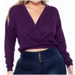 Curve Sense Wide Ribbed Surplice Long Sleeve Sweater Top NEW WITH TAGS